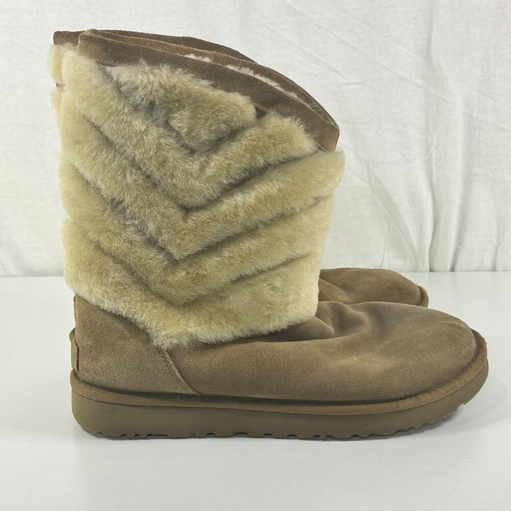 UGG Tania Chevron Stripes Plush Sheepskin Suede Winter Boots Women's Sz 11